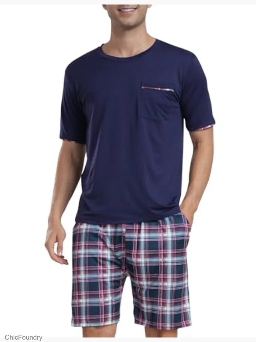 Men's Pajama Short Set Short Sleeve Sleepwear Loungewear with Pockets S-3XL